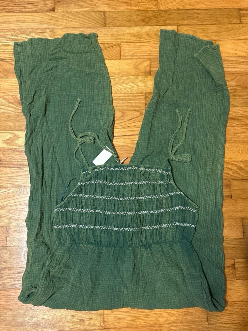 Davi & Dani Green Gauze Smocked Jumpsuit